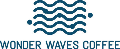 Wonder Waves Coffee logo featuring a wave pattern and text, symbolizing our ocean-inspired specialty coffee brand