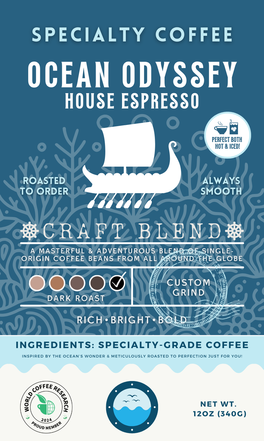 Ocean Odyssey: House Espresso 〰 Craft Blend Specialty Coffee (Dark Roast) - Wonder Waves Coffee