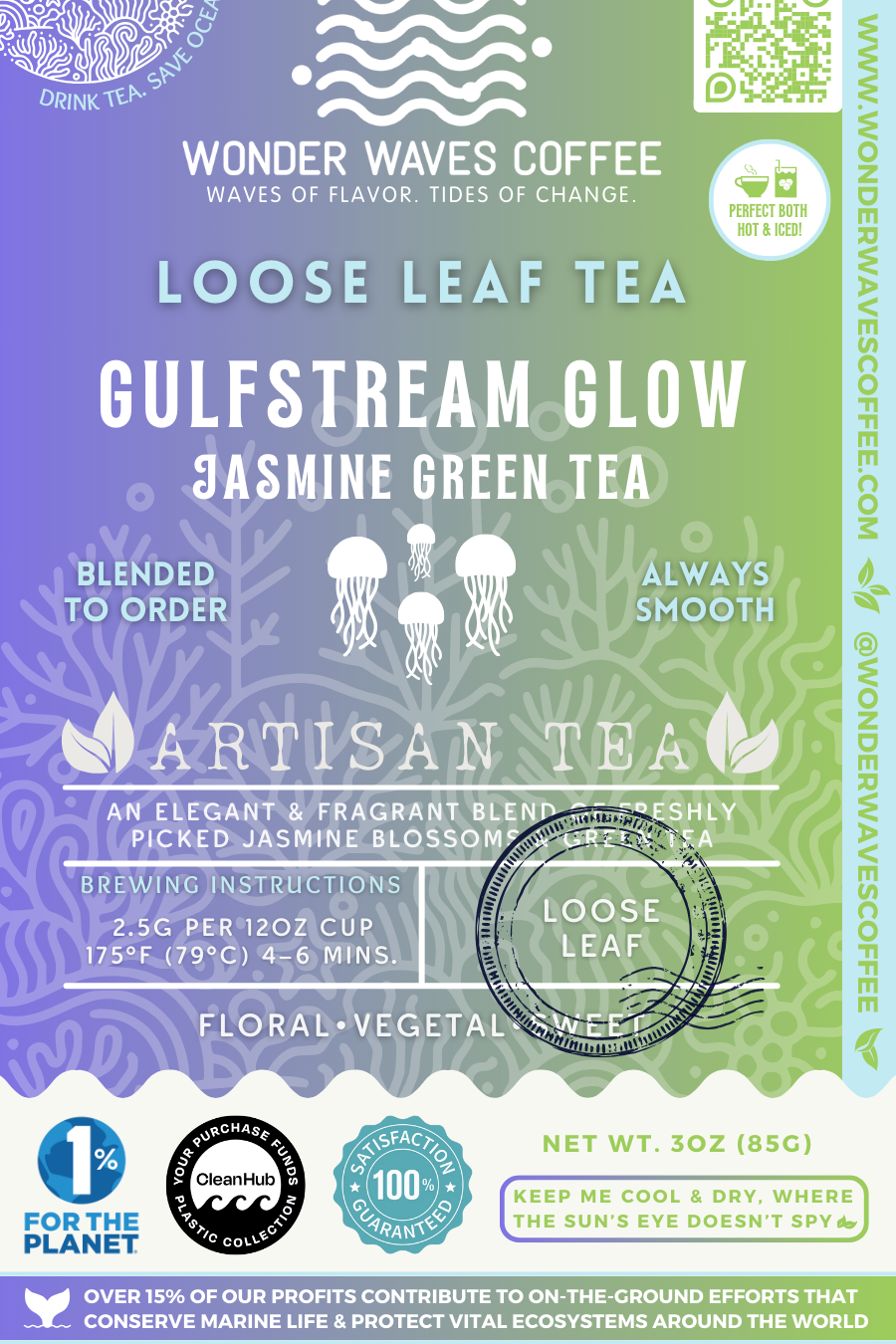Gulfstream Glow: Jasmine Green Tea 〰 Artisan Loose Leaf Tea - Wonder Waves Coffee