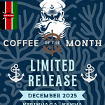 Limited Release Coffee of the Month featuring a nautical design with a captain's silhouette, anchor icons, and a ship's wheel. Ocean-inspired branding for coffee enthusiasts seeking a new journey each month.