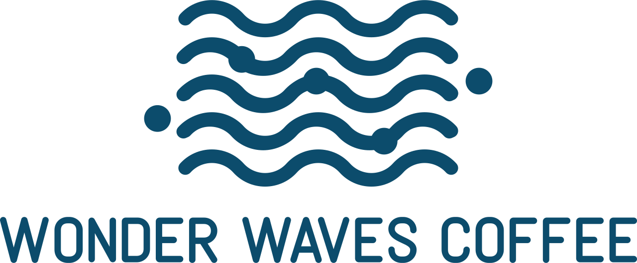 Wonder Waves Coffee logo featuring a wave pattern and text, symbolizing our ocean-inspired specialty coffee brand