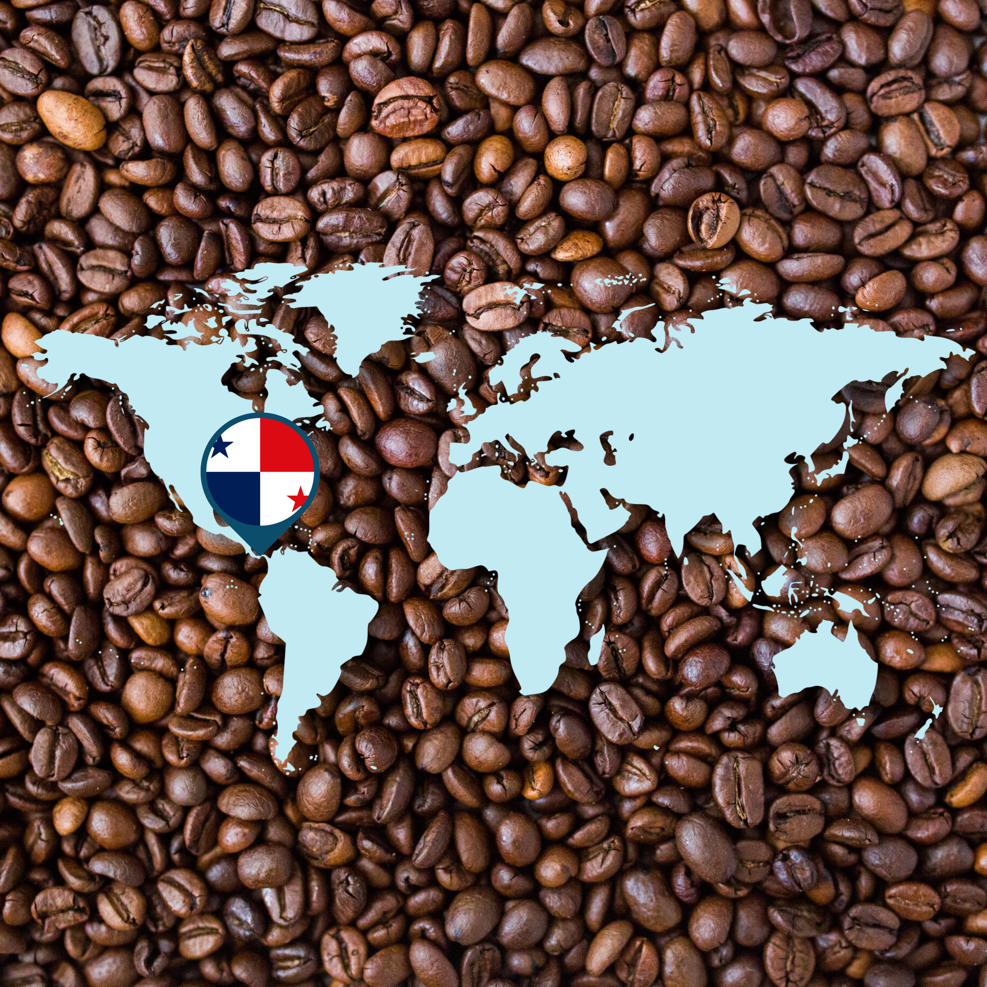World map overlay on roasted coffee beans with a Burundi flag marker, highlighting the origin of Burundi in Africa