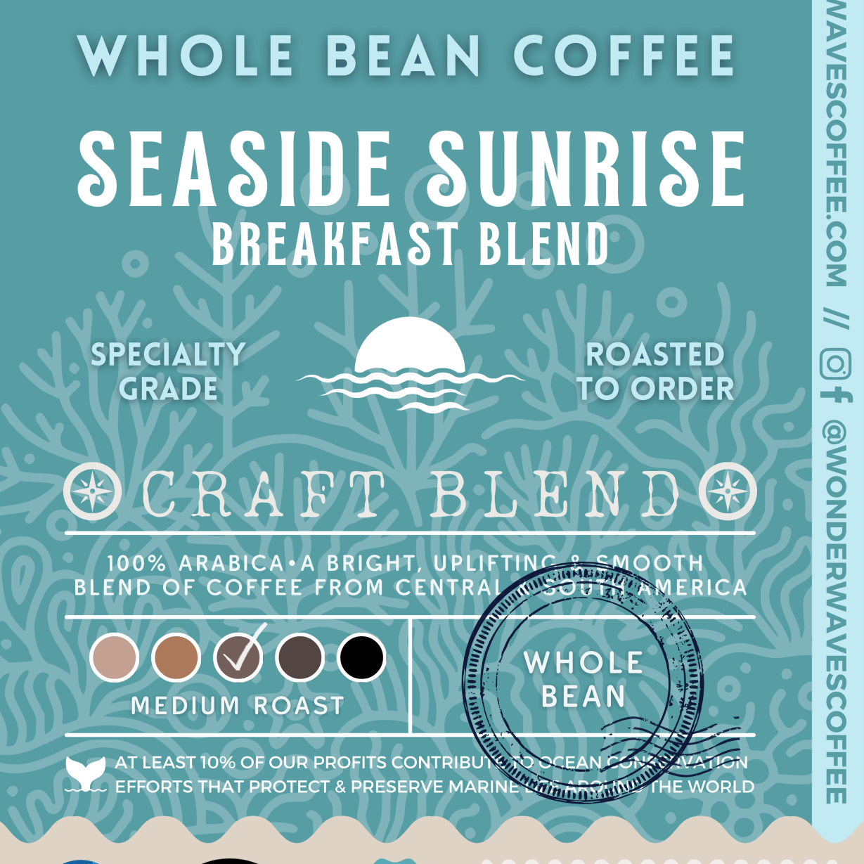 Seaside Sunrise: Breakfast Blend 〰 Craft Blend Specialty Coffee (Medium Roast) - Wonder Waves Coffee