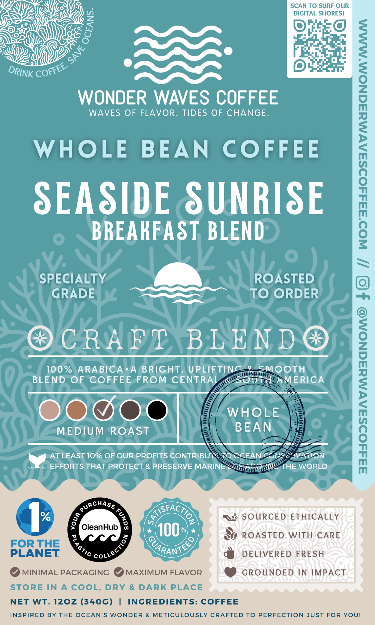 Seaside Sunrise: Breakfast Blend 〰 Craft Blend Specialty Coffee (Medium Roast) - Wonder Waves Coffee