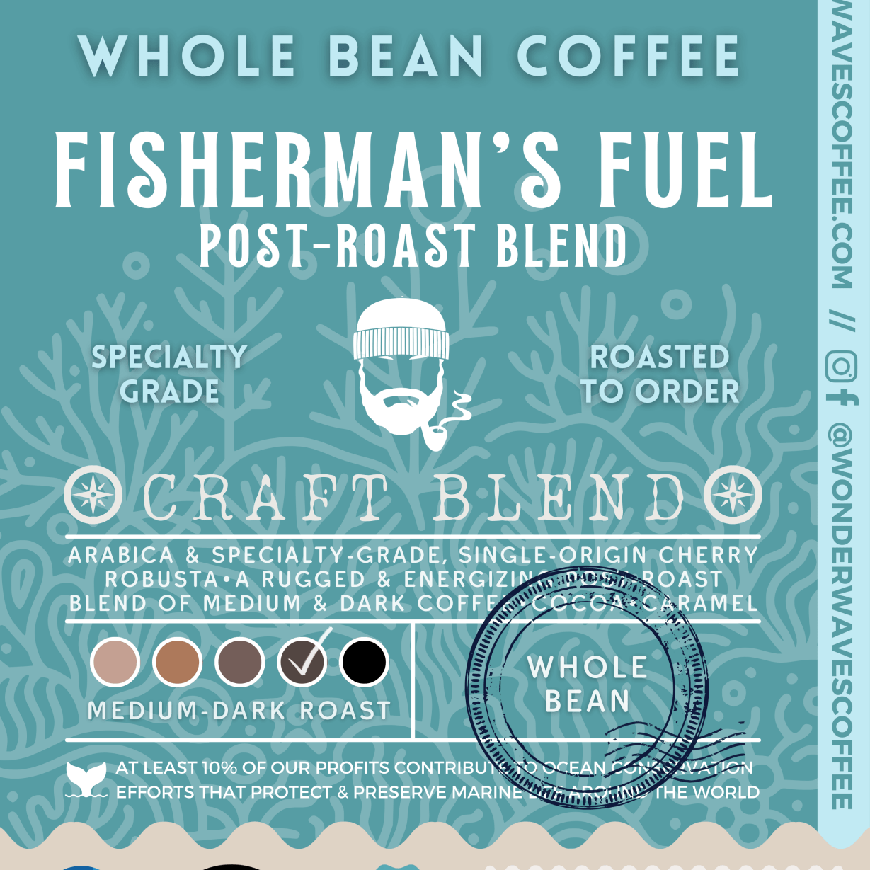 Fisherman&#39;s Fuel: Post-Roast Blend 〰 Craft Blend Specialty Coffee (Medium-Dark Roast) - Wonder Waves Coffee