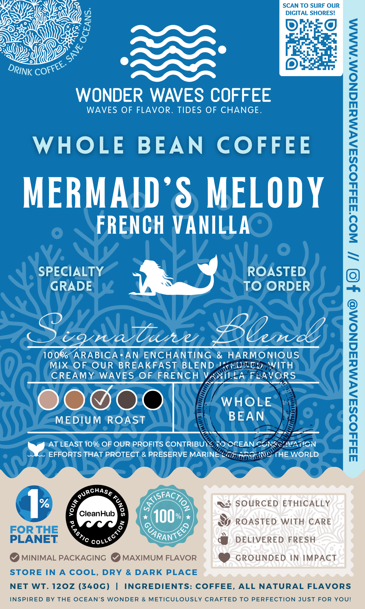 Mermaid&#39;s Melody: French Vanilla Flavored 〰 Signature Blend Specialty Coffee (Medium Roast) - Wonder Waves Coffee