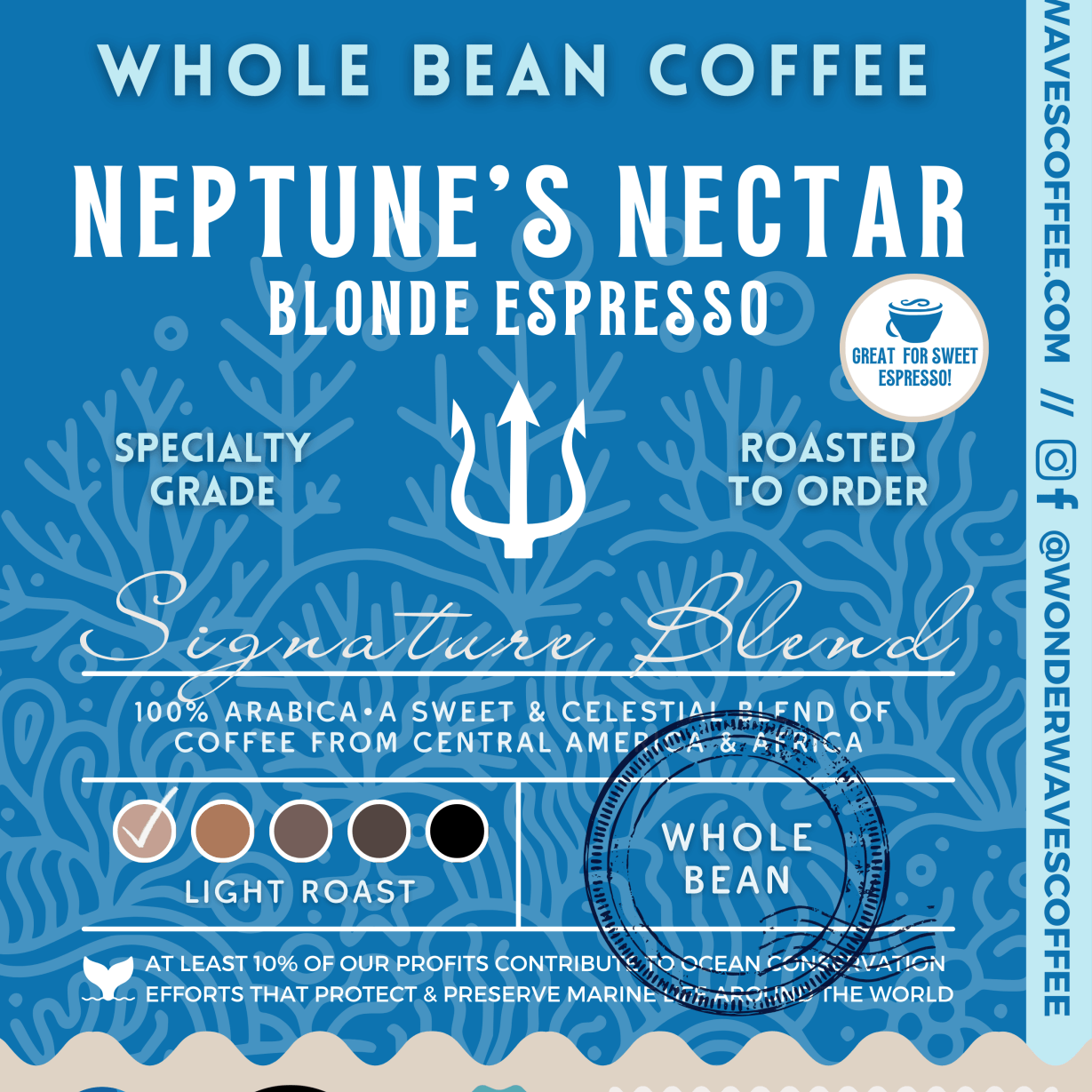 Neptune&#39;s Nectar: Blonde/Sweet Espresso 〰 Signature Blend Specialty Coffee (Light Roast) - Wonder Waves Coffee