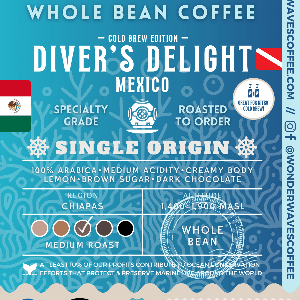 Diver&#39;s Delight: Mexico 〰 Organic Single-Origin Specialty Coffee (Medium Roast) [Cold Brew Edition] - Wonder Waves Coffee
