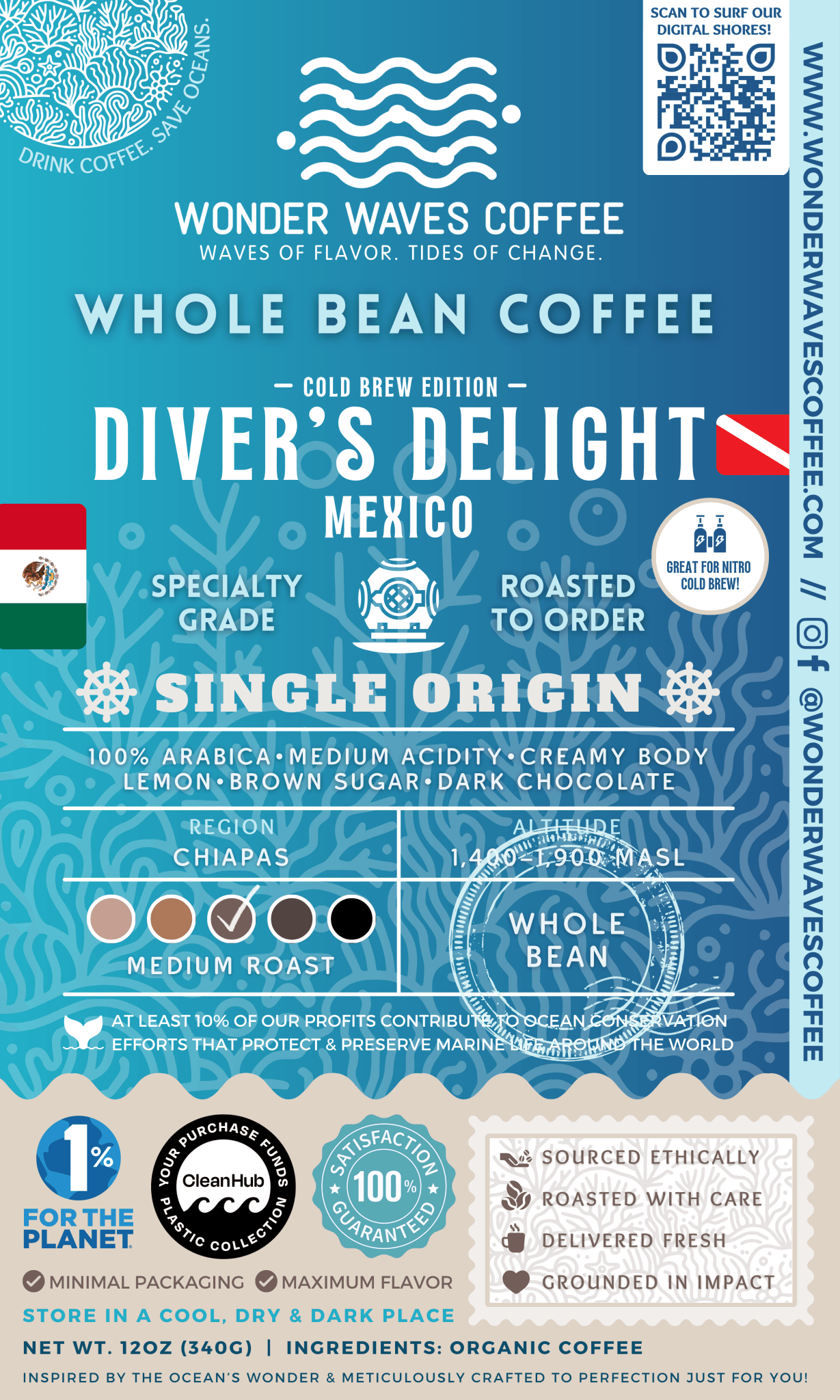 Diver&#39;s Delight: Mexico 〰 Organic Single-Origin Specialty Coffee (Medium Roast) [Cold Brew Edition] - Wonder Waves Coffee