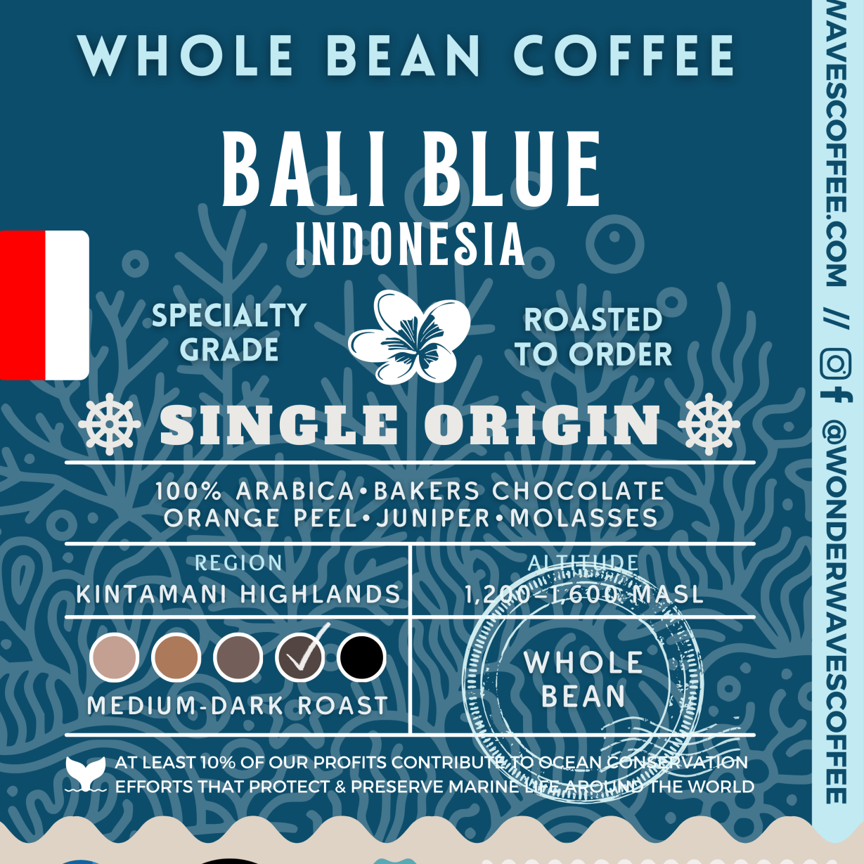 Bali Blue: Indonesia 〰 Organic Single-Origin Specialty Coffee (Medium-Dark Roast) - Wonder Waves Coffee