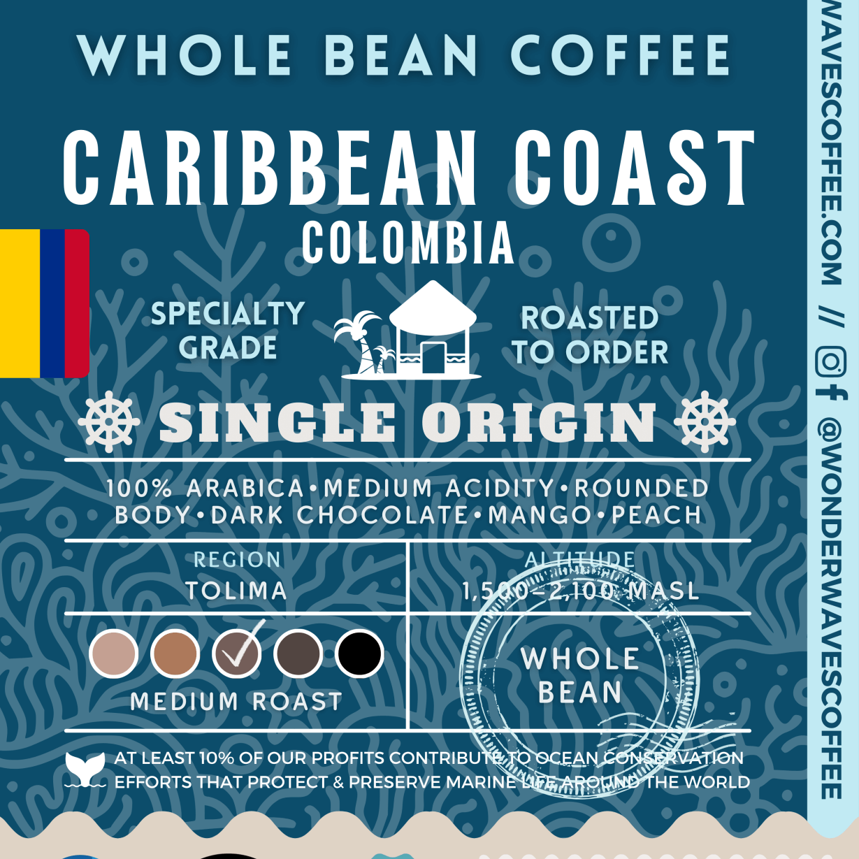 Caribbean Coast: Colombia 〰 Organic Single-Origin Specialty Coffee (Medium Roast) - Wonder Waves Coffee