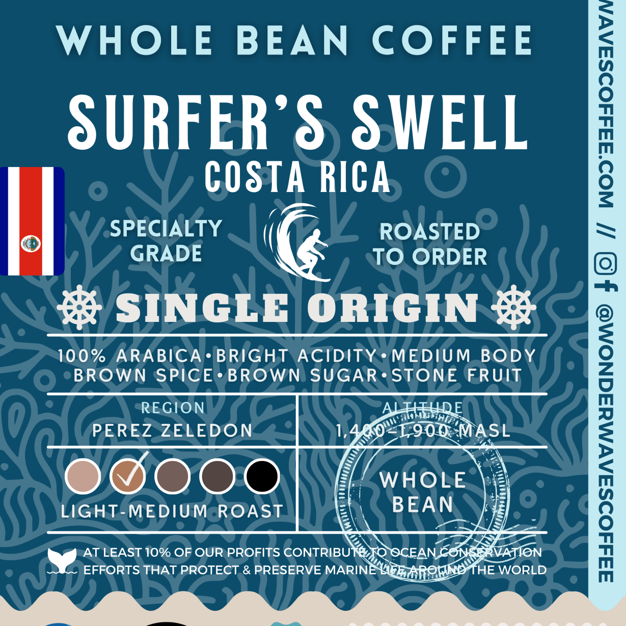 Surfer&#39;s Swell: Costa Rica 〰 Single-Origin Specialty Coffee (Light-Medium Roast) - Wonder Waves Coffee