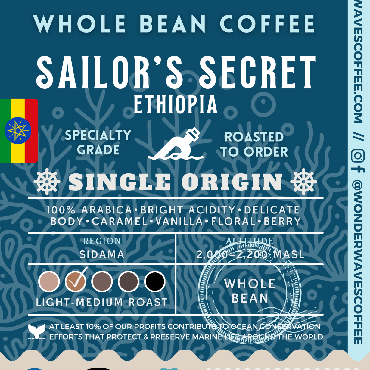Sailor&#39;s Secret: Ethiopia 〰 Organic Single-Origin Specialty Coffee (Light-Medium Roast) - Wonder Waves Coffee