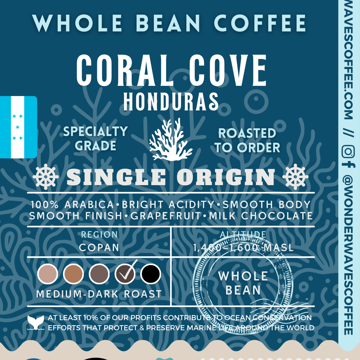 Coral Cove: Honduras 〰 Organic Single-Origin Specialty Coffee (Medium-Dark Roast) - Wonder Waves Coffee