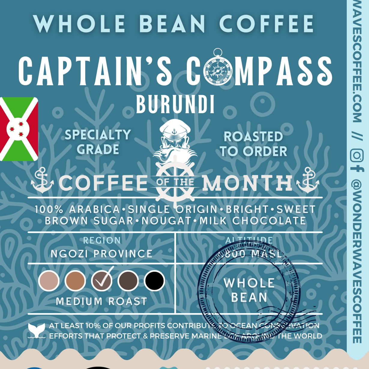 Captain&#39;s Compass | Coffee Of The Month: Burundi 〰 Single-Origin Specialty Coffee (Medium Roast) - Wonder Waves Coffee