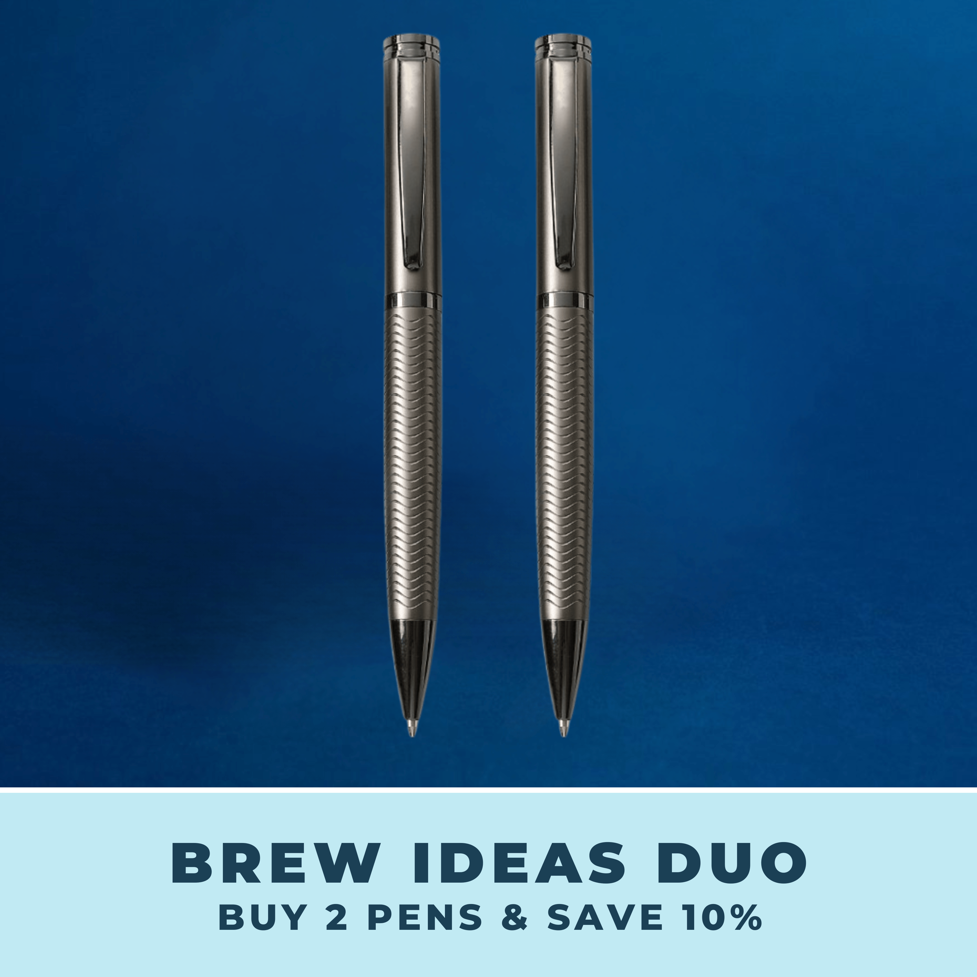 Brew Ideas Duo set of 2 textured dark chrome metal pens side-by-side