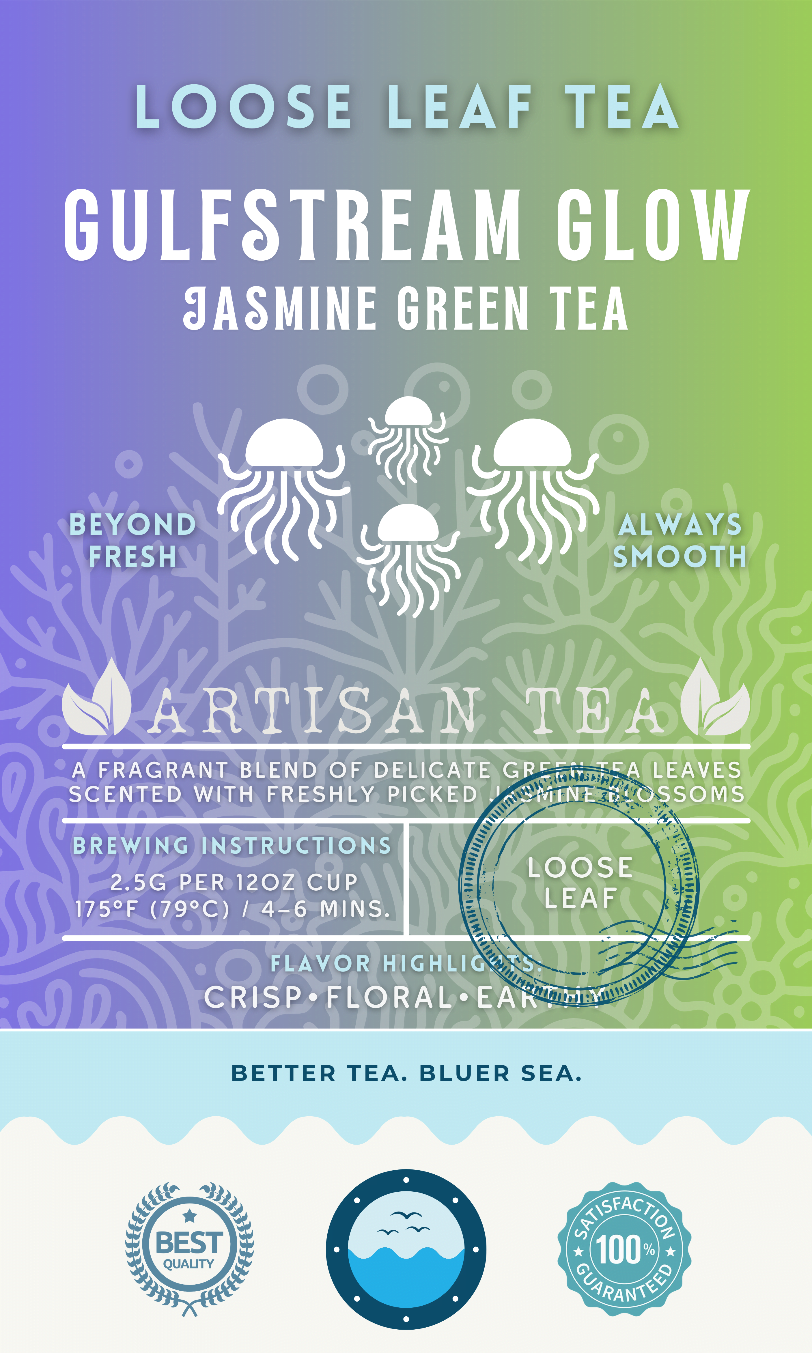 Gulfstream Glow Jasmine Green loose leaf tea by Wonder Waves Coffee featuring delicate floral jasmine aroma and smooth green tea body