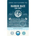 Harbor Haze Earl Grey black tea label showcasing the artisan loose leaf blend by Wonder Waves Coffee