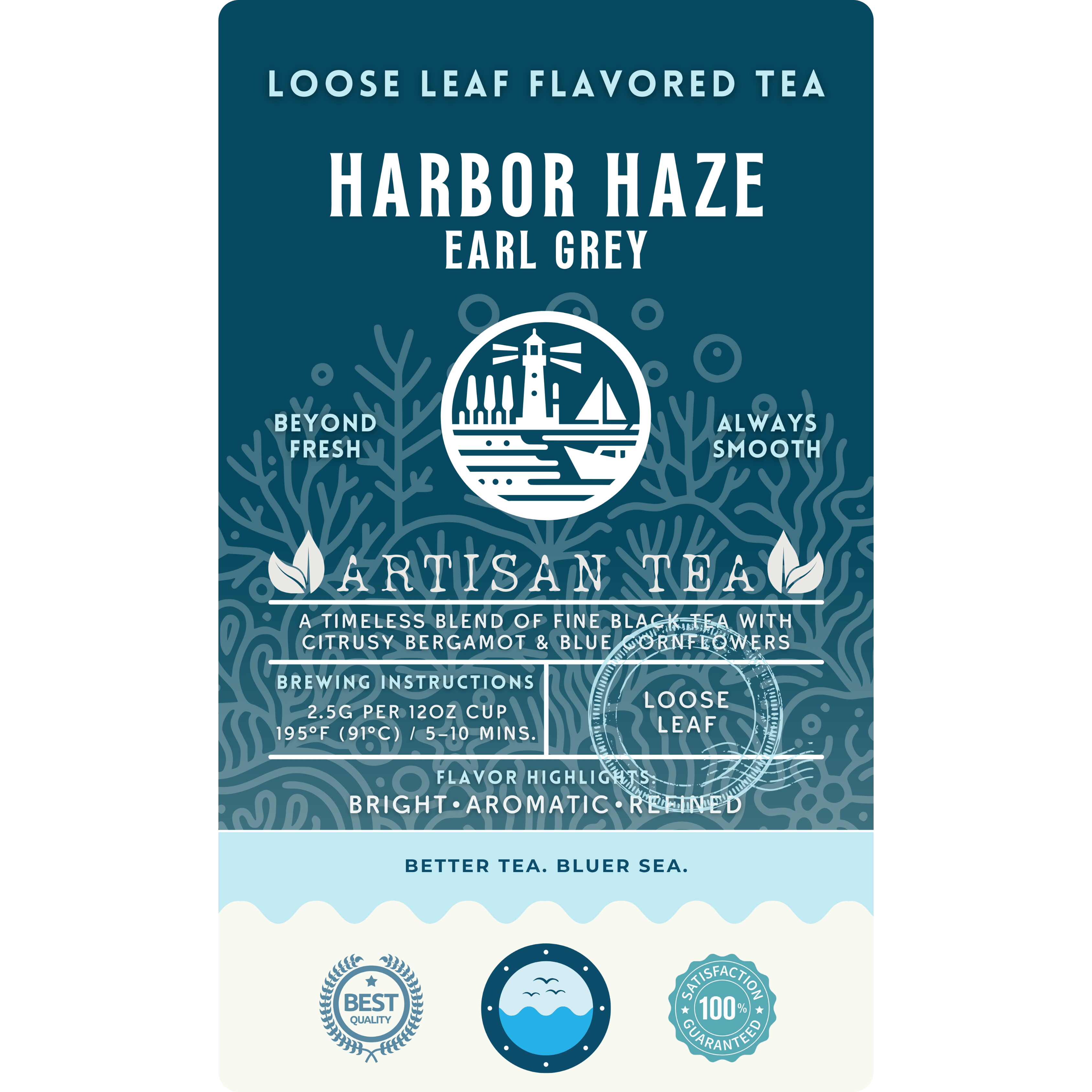 Harbor Haze Earl Grey loose leaf black tea by Wonder Waves Coffee featuring bright bergamot citrus and aromatic black tea notes