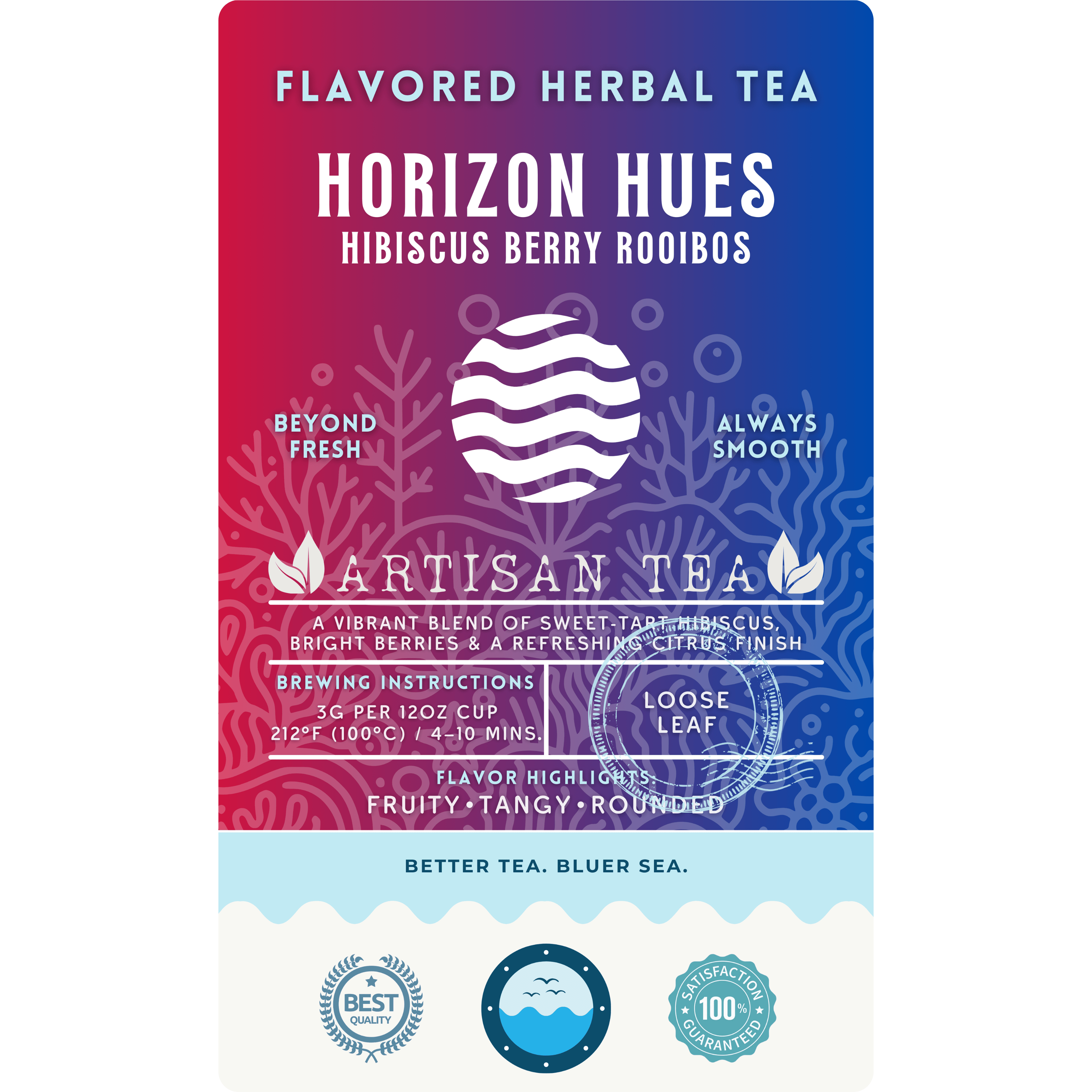 Horizon Hues Hibiscus Berry Rooibos loose leaf herbal tea by Wonder Waves Coffee featuring sweet-tart hibiscus and bright berry notes