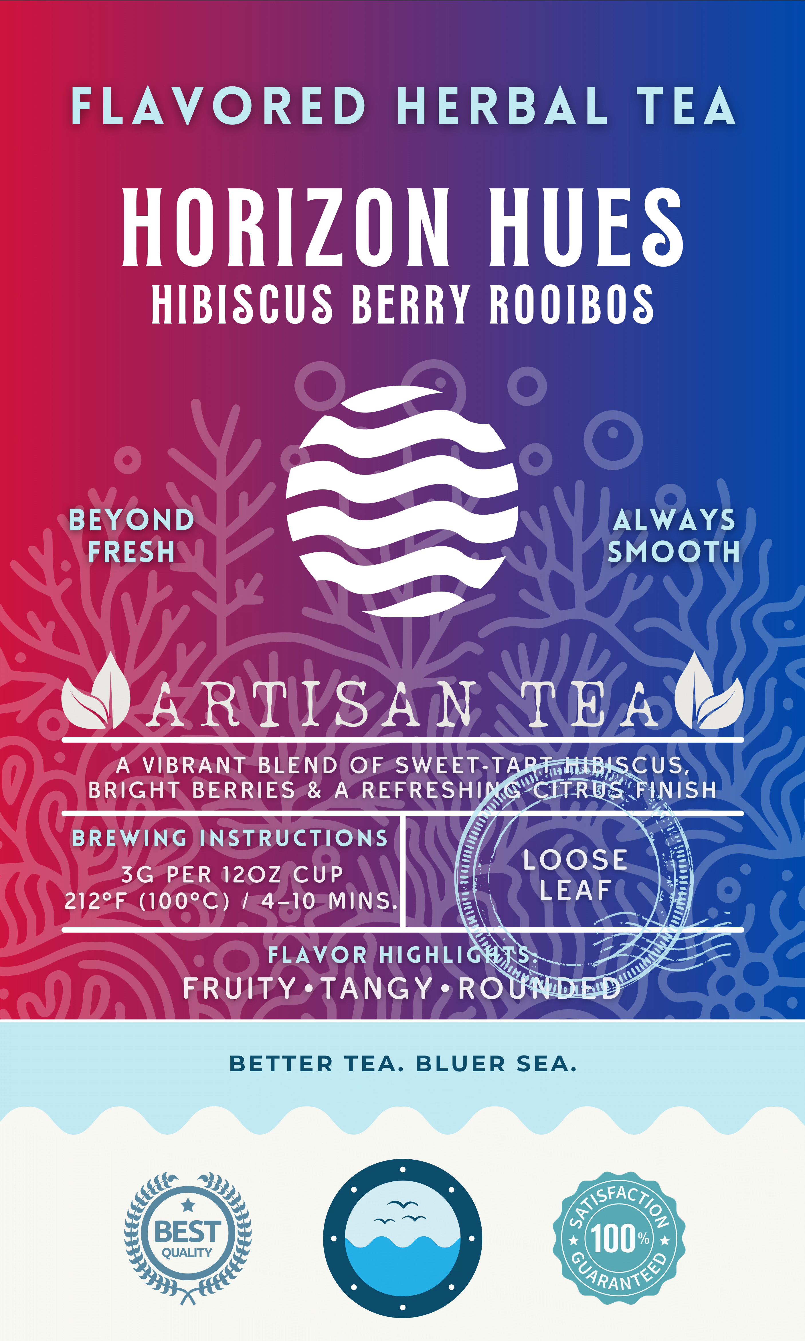 Horizon Hues Hibiscus Berry Rooibos loose leaf herbal tea by Wonder Waves Coffee featuring sweet-tart hibiscus and bright berry notes