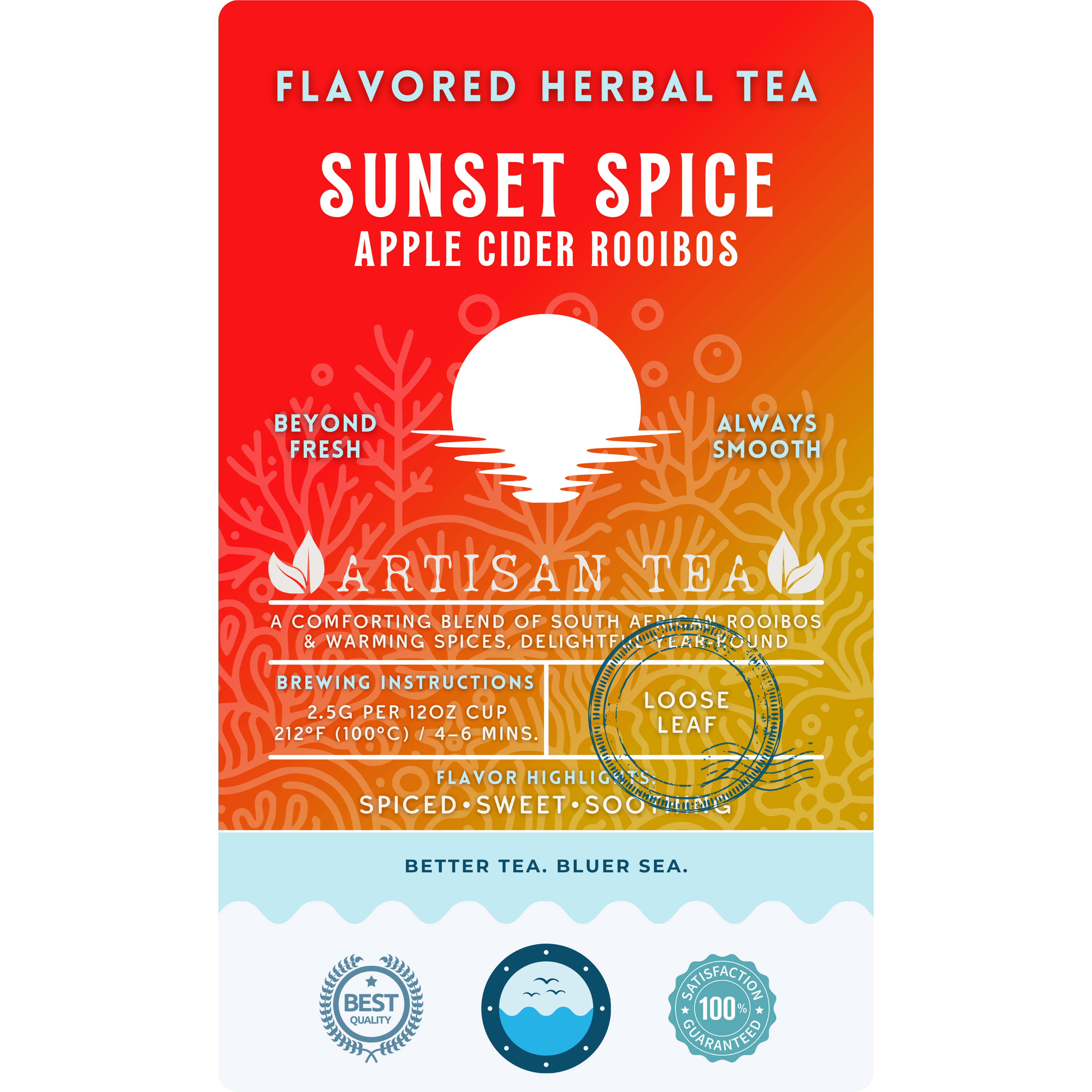 Sunset Spice Apple Cider Rooibos loose leaf herbal tea by Wonder Waves Coffee featuring warming spices and sweet apple notes