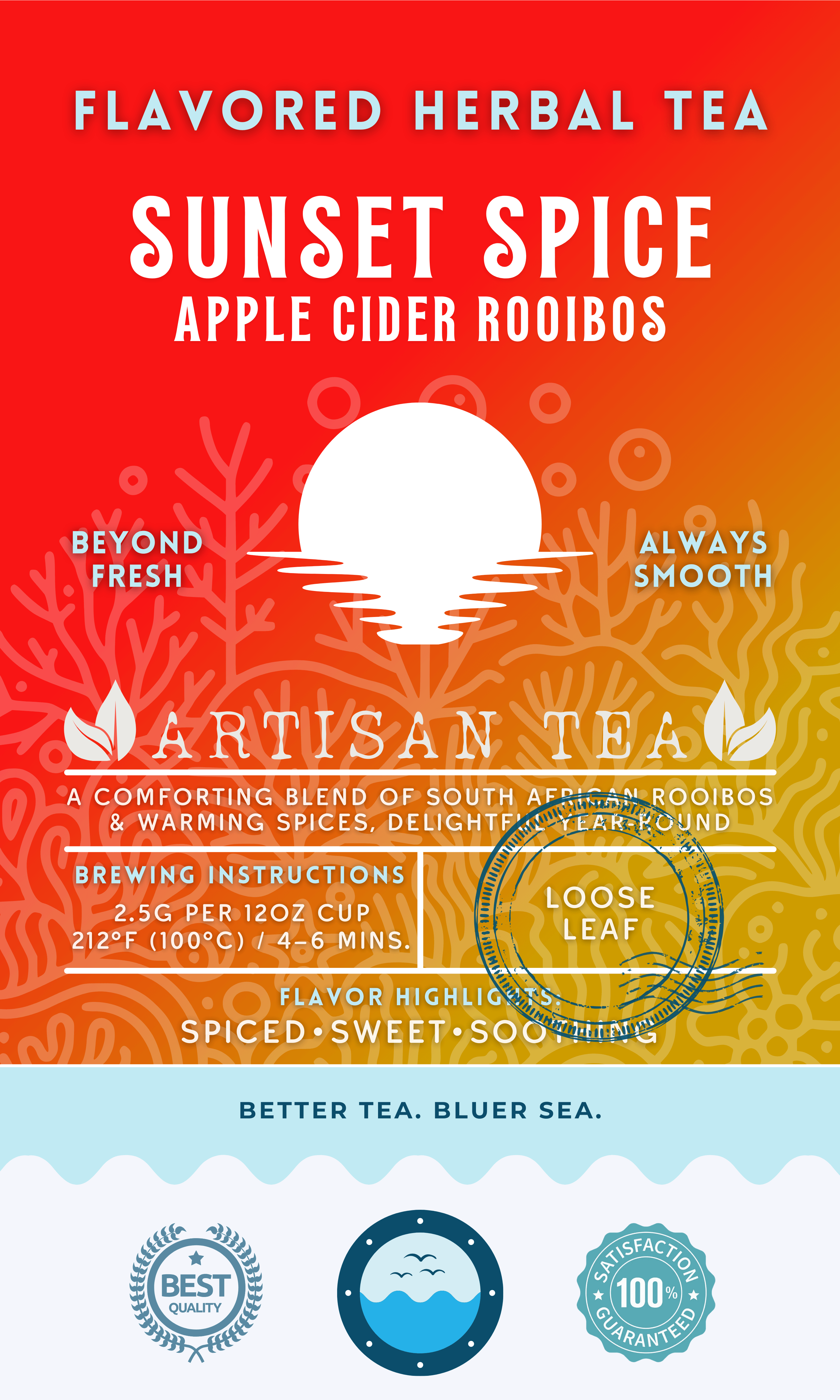 Sunset Spice Apple Cider Rooibos loose leaf herbal tea by Wonder Waves Coffee featuring warming spices and sweet apple notes