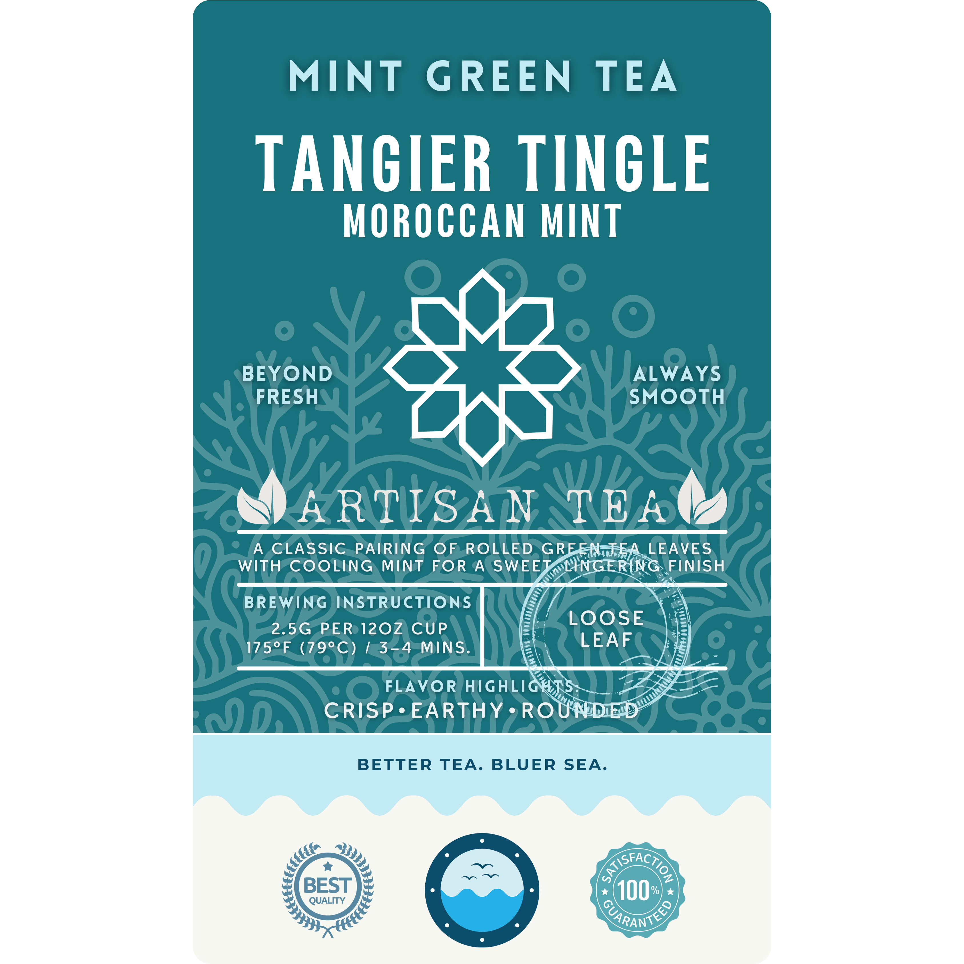 Tangier Tingle Moroccan Mint loose leaf green tea by Wonder Waves Coffee featuring crisp mint and refreshing earthy green tea notes
