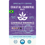 Product label for Neptune’s Nectar Blonde Espresso, a light roast signature blend of coffee beans from Central America and East Africa with bright, lively, and crisp flavor highlights.