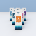A lineup of Wonder Waves Coffee Single Origin coffee bags, showcasing whole bean coffee against a sky blue background.